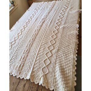 Handmade Crochet Throw Blanket Afghan cream Cables Chunky Cozy Cabincore